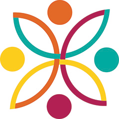 Decorative; Diversity Research Showcase logo. 4 circles in different colors surrounding a geometric shape.