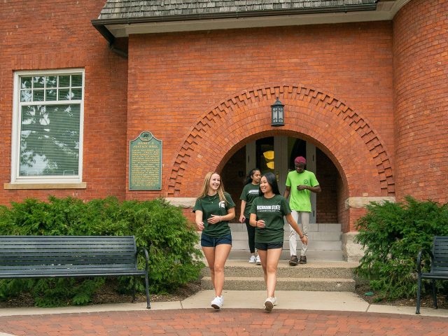 Students exiting Eustace Hall