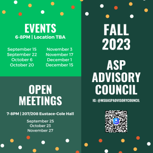 Fall 2023 ASPAC events. Biweekly first and third Fridays 6-8 and monthly meetings on the 4th Friday.