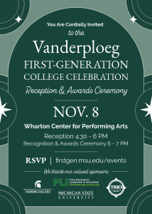 Vanderploeg First-Generation College Celebration details. 