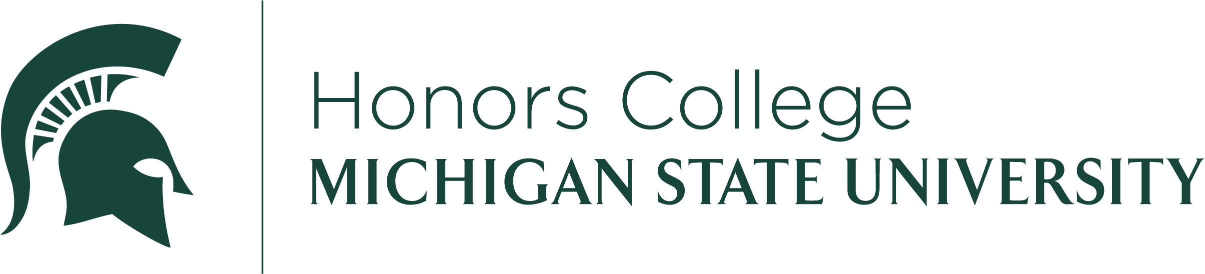 Logo of a dark green Spartan Helmet to the left of the text "Honors College". Underneath are the words "Michigan State University".