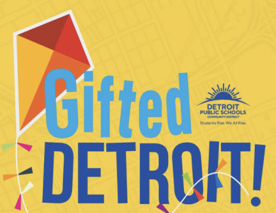 Logo of a multicolored kite and the words: "Gifted Detroit!"