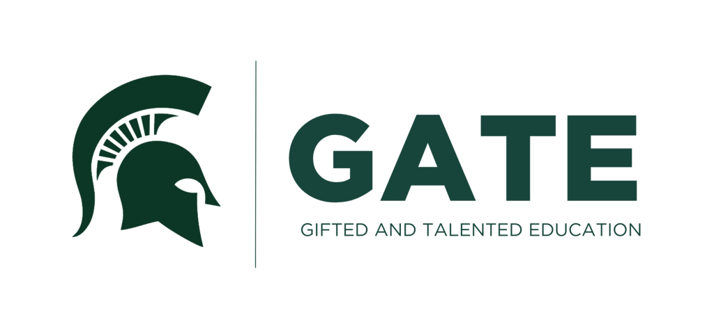 Logo of a dark Spartan Helmet to the left of the word GATE. Underneath is smaller text that reads: "Gifted and Talented Education".
