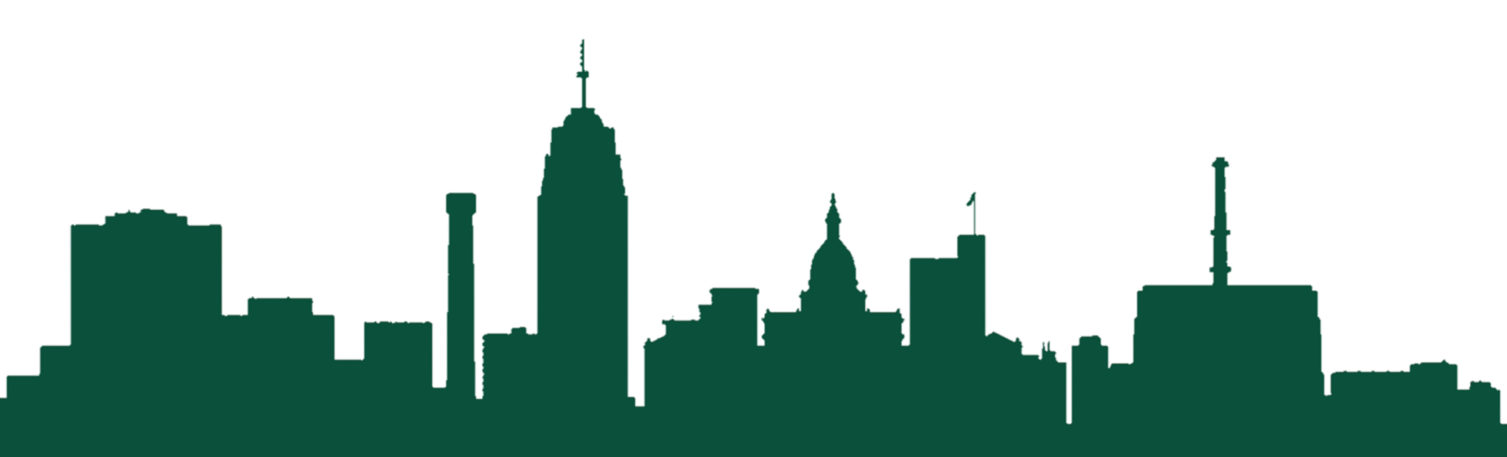 Green graphic of the Lansing, Michigan skyline.